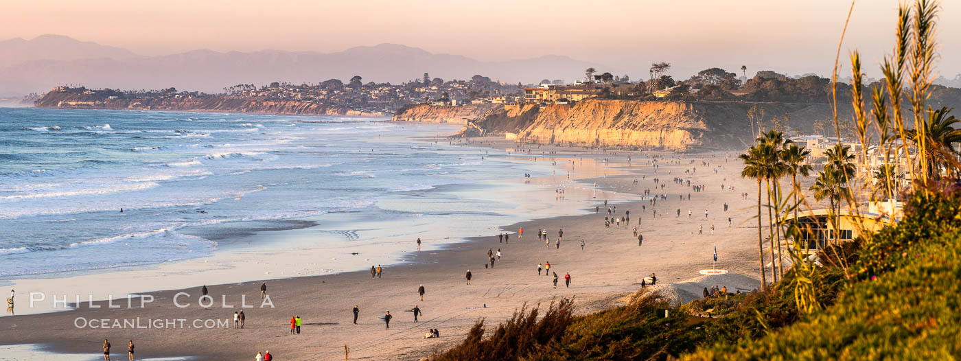 Sunset and King Tide on Del Mar Beach, Dog Beach, Solana Beach, looking north into North County San Diego. California, USA, natural history stock photograph, photo id 37616