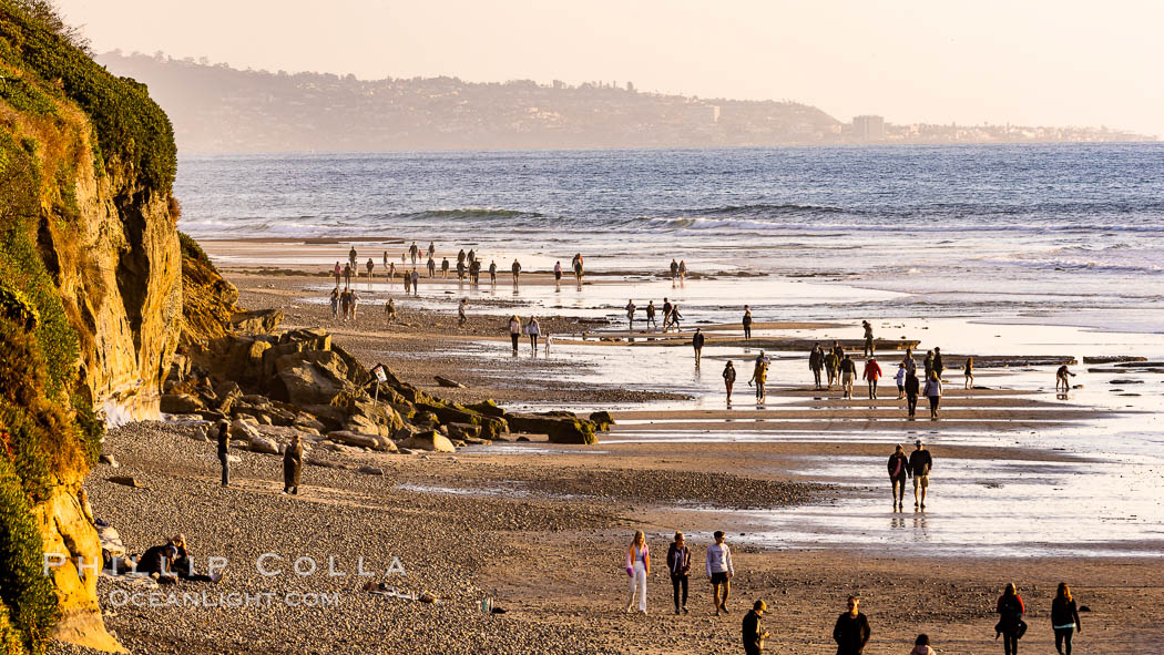 Beautiful golden sunset light on Encinitas D Street beach. California, USA, natural history stock photograph, photo id 37582