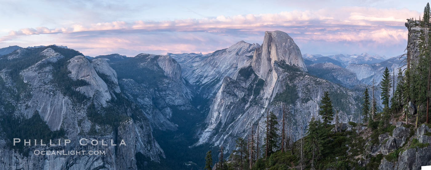 Sunset light on Half Dome and Clouds Rest, Tenaya Canyon at lower left, Yosemite National Park. California, USA, natural history stock photograph, photo id 36398