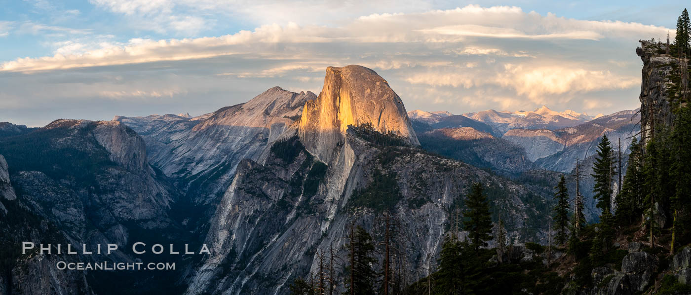 Sunset light on Half Dome and Clouds Rest, Tenaya Canyon at lower left, Yosemite National Park. California, USA, natural history stock photograph, photo id 36395