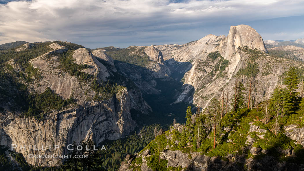 Sunset light on Half Dome and Clouds Rest, Tenaya Canyon at lower left, Yosemite National Park. California, USA, natural history stock photograph, photo id 36389