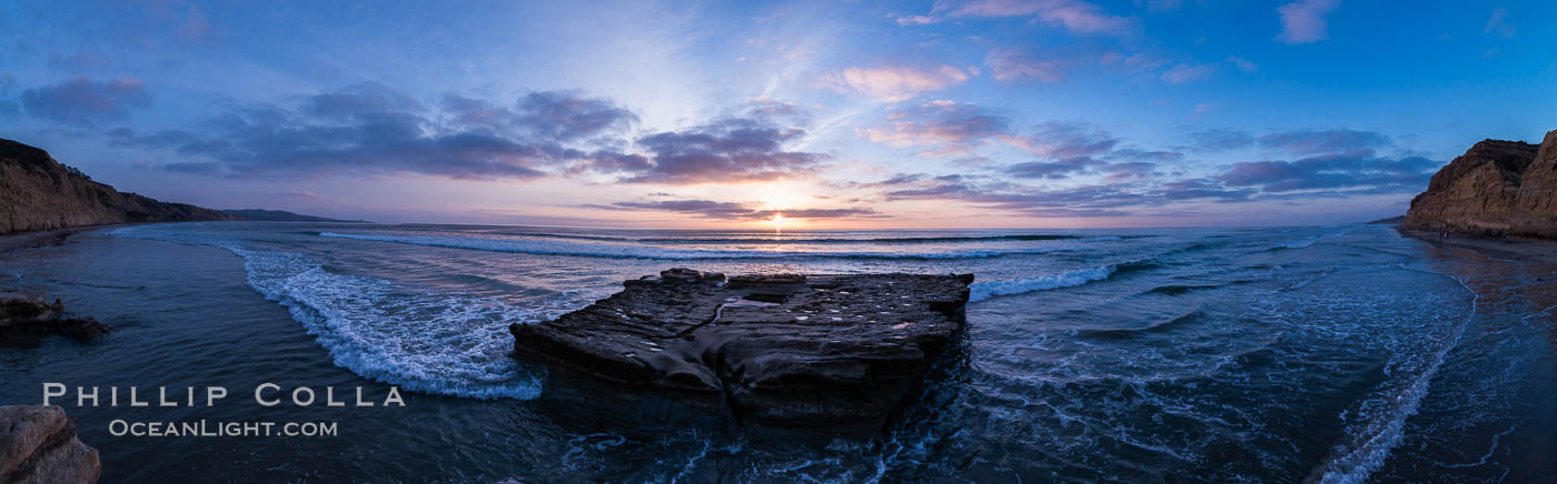 Sunset over Flat Rock on Torrey Pines State Beach. Torrey Pines State Reserve, San Diego, California, USA, natural history stock photograph, photo id 29105