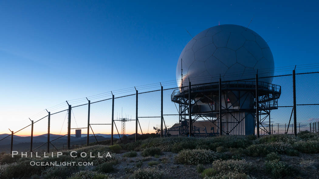 Sunset over Mount Laguna FAA Radar Site, including ARSR-4 radome (radar dome)., natural history stock photograph, photo id 31041