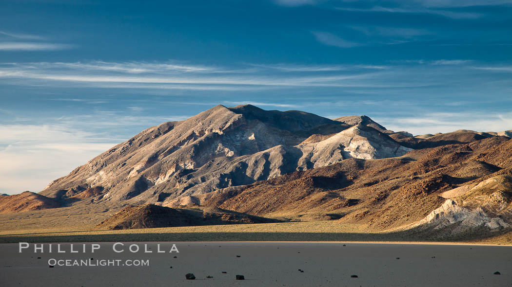 Sunset over the Racetrack Playa. The Cottonwood Mountains rise above the flat, dry, ancient lake bed. Death Valley National Park, California, USA, natural history stock photograph, photo id 25265