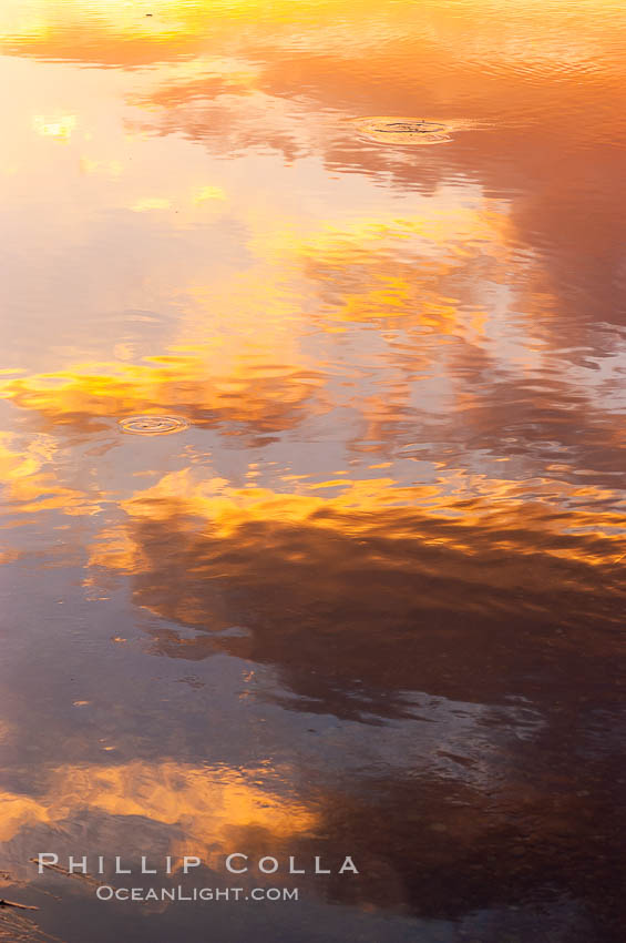 Sunset reflections in the Tuolumne River. Tuolumne Meadows, Yosemite National Park, California, USA, natural history stock photograph, photo id 09975