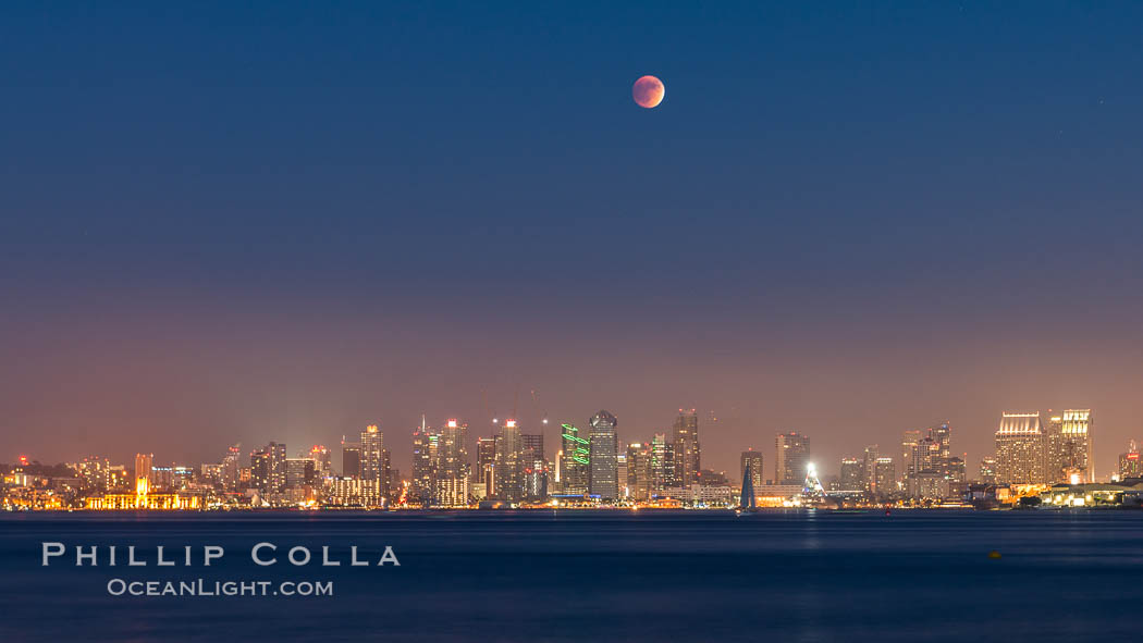 Supermoon Eclipse at Moonrise over San Diego, September 27 2015., natural history stock photograph, photo id 31874