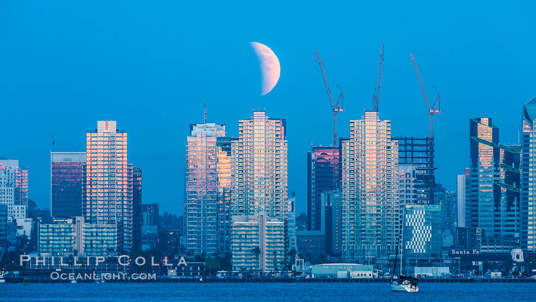 Supermoon Eclipse at Moonrise over San Diego, September 27 2015., natural history stock photograph, photo id 31872