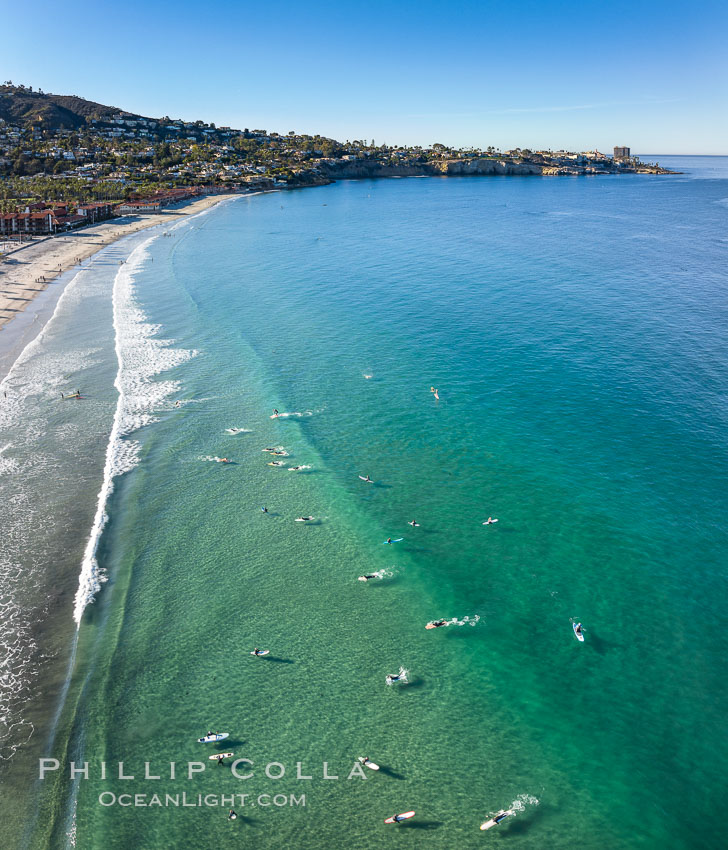 Surfers at La Jolla Shores Beach, aerial photo., natural history stock photograph, photo id 37952