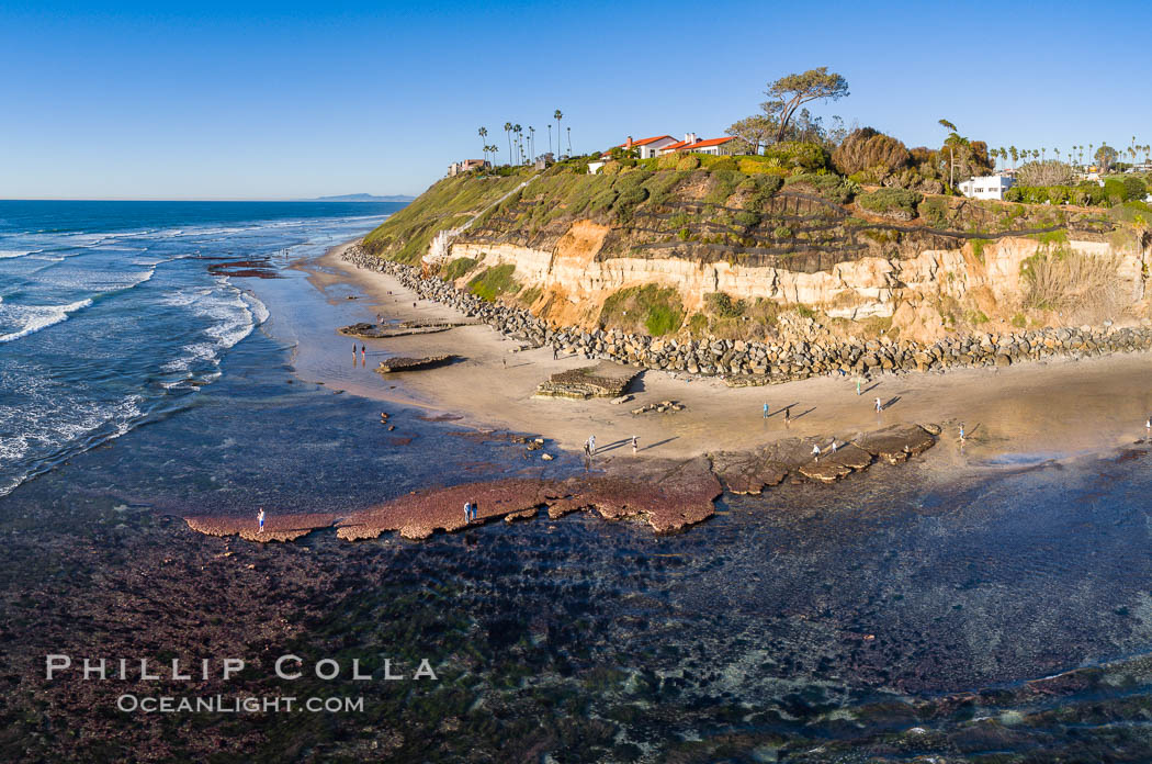 Swamis Reef exposed at extreme low King Tide, Encinitas, aerial panoramic photo. California, USA, natural history stock photograph, photo id 37996