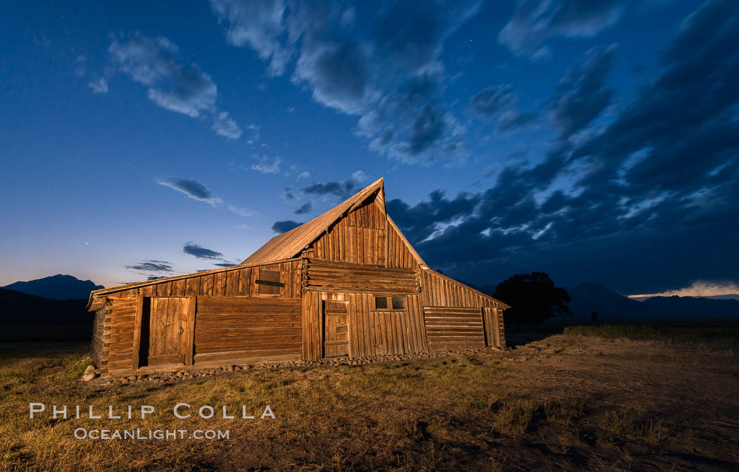 T.A. Moulton Barn and Teton Range at dusk, Grand Teton National Park., natural history stock photograph, photo id 32314