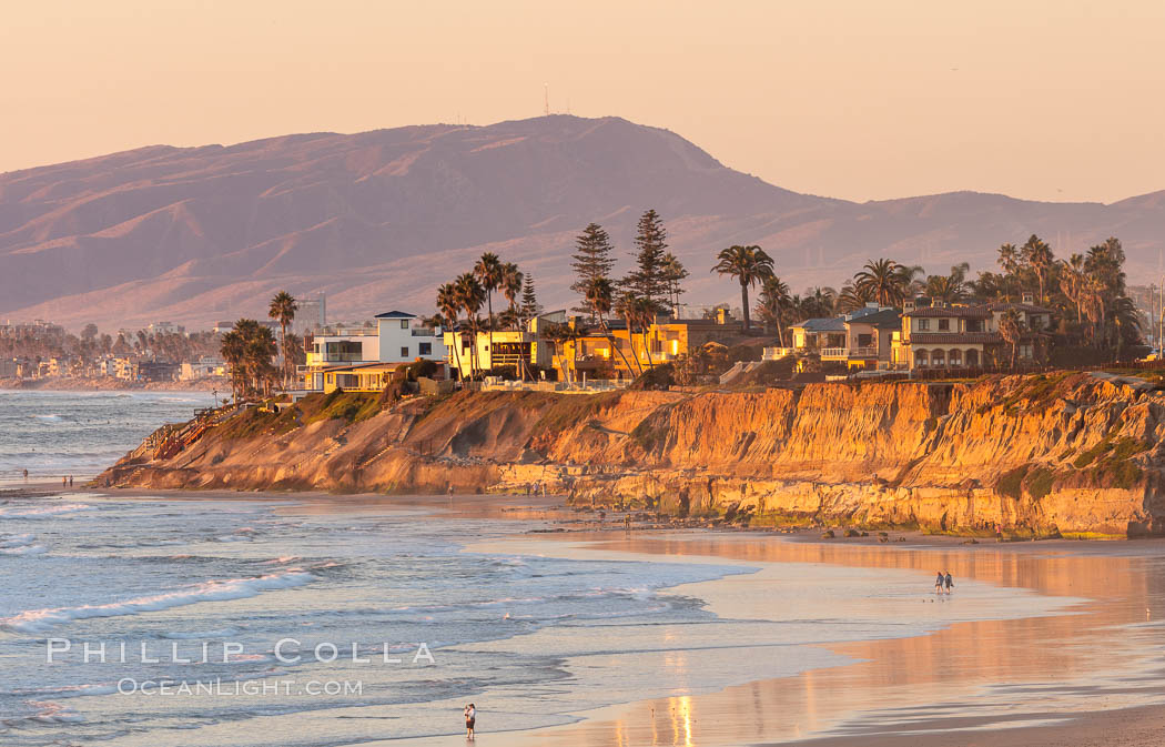 Terramar Sunset, viewed from North Ponto with Oceanside and Camp Pendleton in the distance, Carlsbad, California