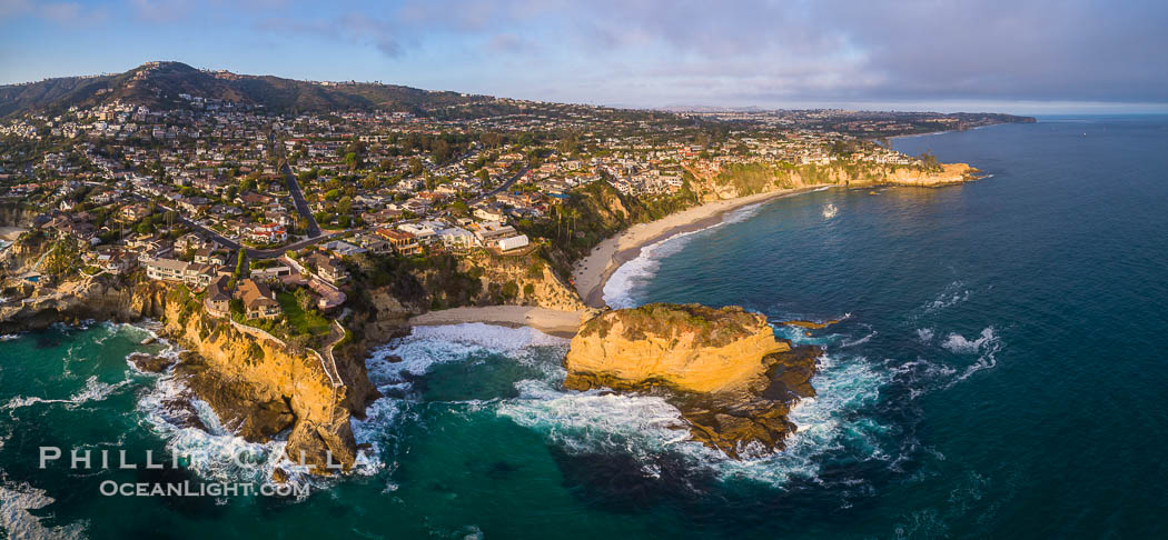 Three Arch Bay, Mussel Cove and Three Arch Rock, Laguna Beach Coastline, Aerial Photo. California, USA, natural history stock photograph, photo id 38186