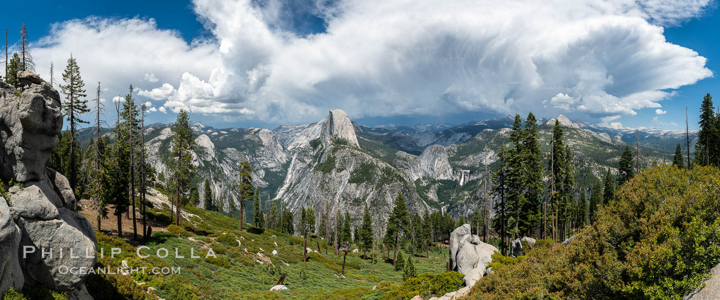 Thunderstorm Forming over Half Dome and the Yosemite High Country, from Glacier Point, Yosemite National Park. California, USA, natural history stock photograph, photo id 36362