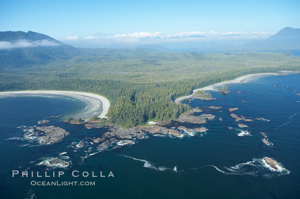 Cow Bay (left) and Flores Island, aerial photo, part of Clayoquot Sound, near Tofino on the west coast of Vancouver Island. British Columbia, Canada, natural history stock photograph, photo id 21114