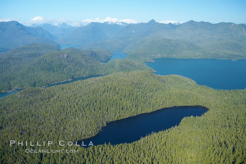 Flores Island (foreground) and Clayoquot Sound, aerial photo, near Tofino on the west coast of Vancouver Island. British Columbia, Canada, natural history stock photograph, photo id 21100