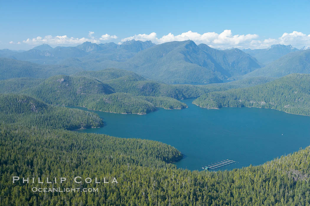 Flores Island (foreground) and Clayoquot Sound, aerial photo, near Tofino on the west coast of Vancouver Island. British Columbia, Canada, natural history stock photograph, photo id 21116