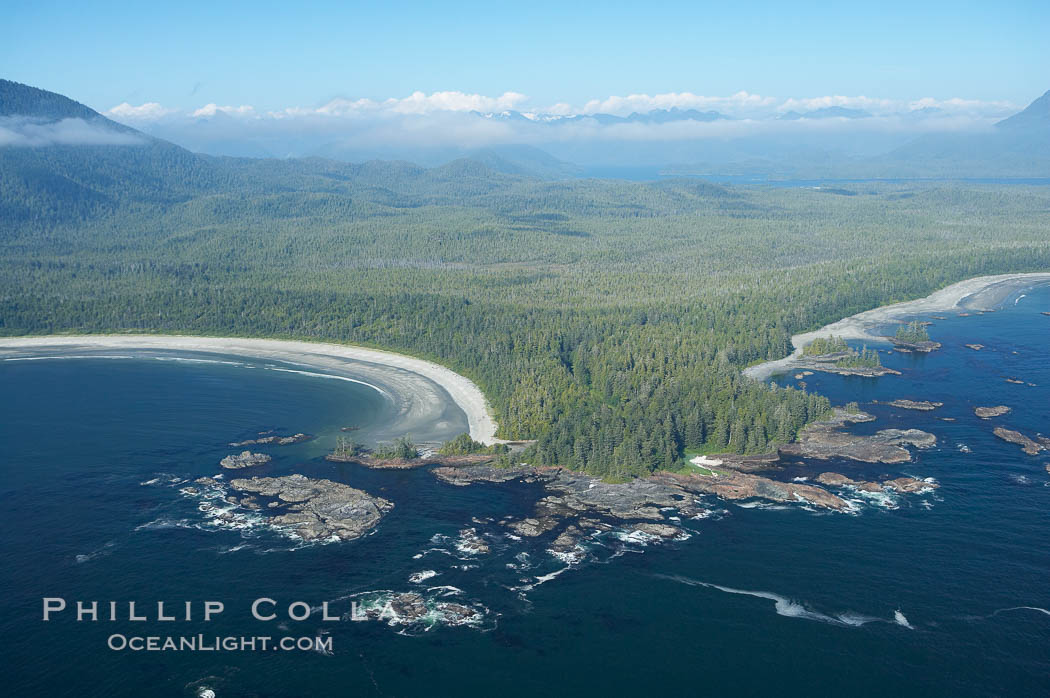 Cow Bay (left) and Flores Island, aerial photo, part of Clayoquot Sound, near Tofino on the west coast of Vancouver Island. British Columbia, Canada, natural history stock photograph, photo id 21081
