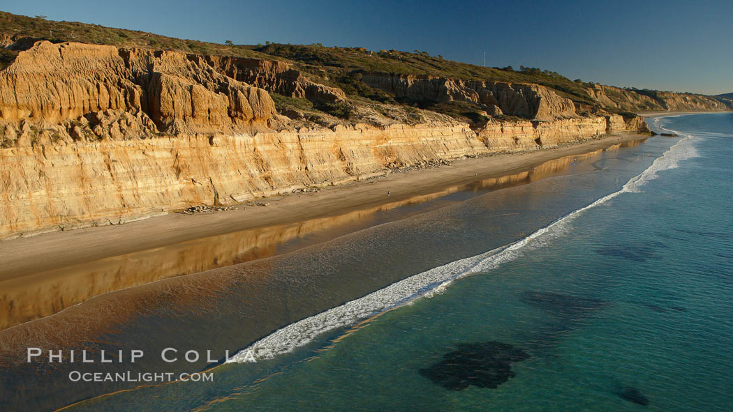 Torrey Pines seacliffs, rising up to 300 feet above the ocean, stretch from Del Mar to La Jolla.  On the mesa atop the bluffs are found Torrey pine trees, one of the rare species of pines in the world. Torrey Pines State Reserve, San Diego, California, USA, natural history stock photograph, photo id 22332