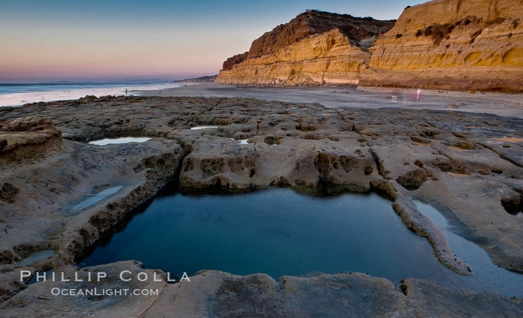 Sandstone cliffs of Torrey Pines State Reserve rise above a tidepool.  San Diego. California, USA, natural history stock photograph, photo id 14747