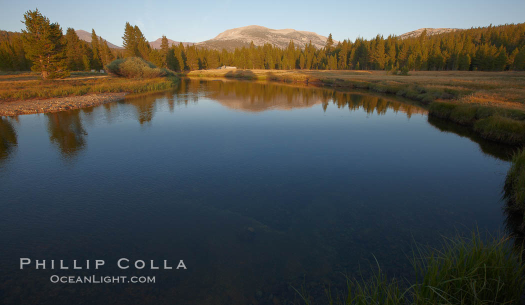 Tuolumne River, flowing through Lyell Canyon and Tuolumne Meadows, sunset. Yosemite National Park, California, USA, natural history stock photograph, photo id 23278