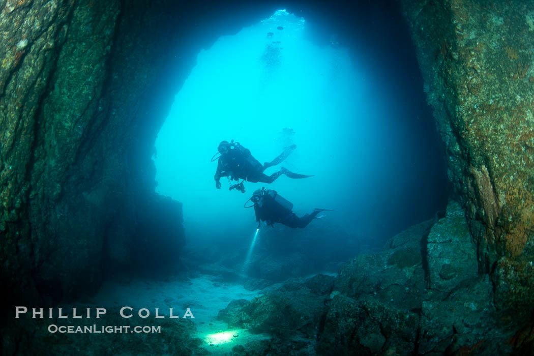 Two Divers in Huge Cavern, San Pedro Martir Island, Sea of Cortez, Isla San Pedro Martir, Sonora, Mexico Two Divers in Huge Cavern, San Pedro Martir Island, Sea of Cortez, Isla San Pedro Martir, Sonora, Mexico