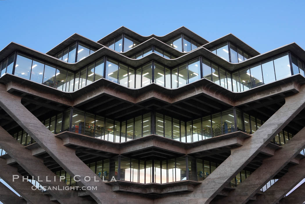 UCSD Library glows with light in this night time exposure (Geisel Library, UCSD Central Library). University of California, San Diego, La Jolla, USA, natural history stock photograph, photo id 20184