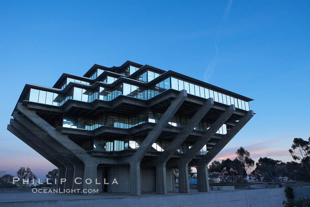 UCSD Library glows with light in this night time exposure (Geisel Library, UCSD Central Library). University of California, San Diego, La Jolla, USA, natural history stock photograph, photo id 20183