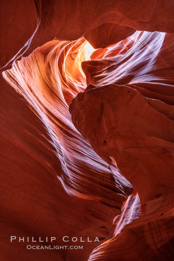 Upper Antelope Canyon, a deep, narrow and spectacular slot canyon lying on Navajo Tribal lands near Page, Arizona. Navajo Tribal Lands, USA, natural history stock photograph, photo id 35936