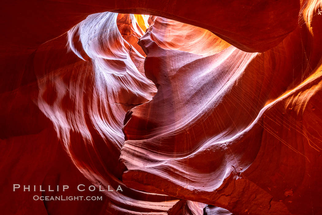 Upper Antelope Canyon, a deep, narrow and spectacular slot canyon lying on Navajo Tribal lands near Page, Arizona. Navajo Tribal Lands, USA, natural history stock photograph, photo id 35935