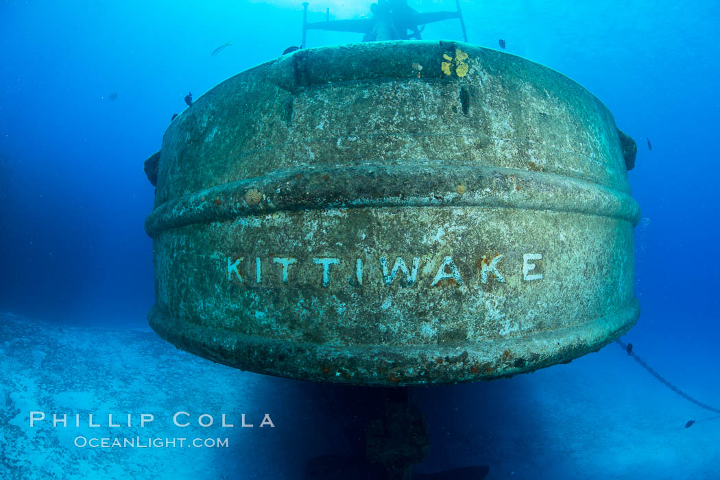 USS Kittiwake wreck, sunk off Seven Mile Beach on Grand Cayman Island to form an underwater marine park and dive attraction., natural history stock photograph, photo id 32147