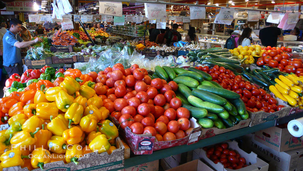 Vegetable variety at the Public Market, Granville Island, Vancouver. British Columbia, Canada, natural history stock photograph, photo id 21202