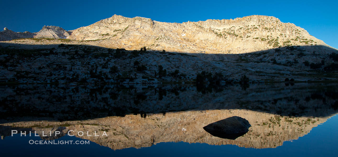 Vogelsang Peak (11500', at left) reflected in Vogelsang Lake, sunrise. Yosemite National Park, California, USA, natural history stock photograph, photo id 25774