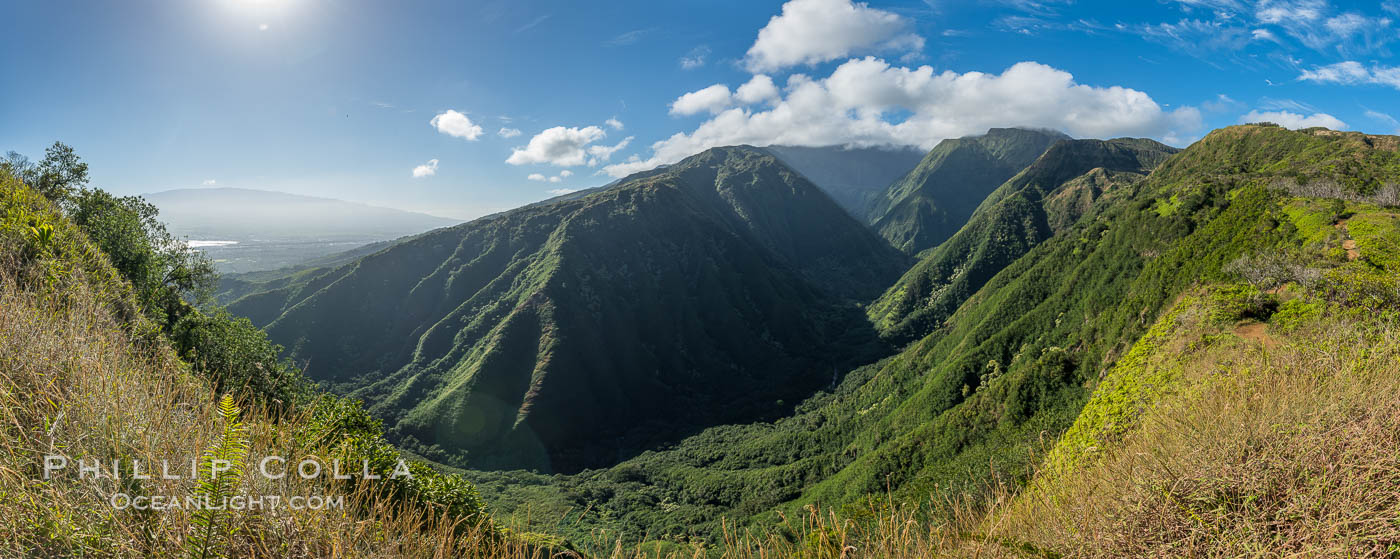 Waihee Canyon from Waihee Ridge, Maui, Hawaii, Panoramic Photo. USA, natural history stock photograph, photo id 34522