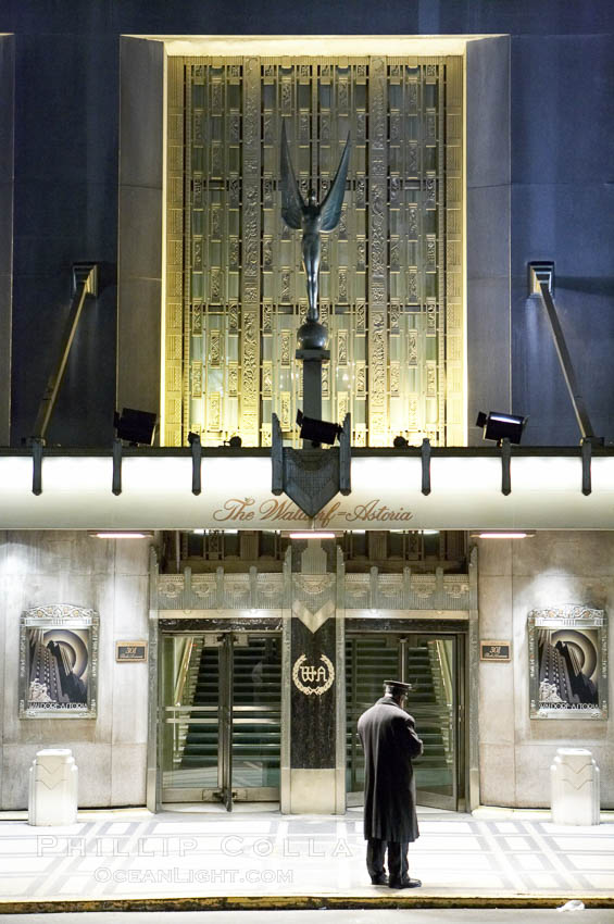 Lonely doorman at the Hotel Waldorf Astoria. Manhattan, New York City, USA, natural history stock photograph, photo id 11182