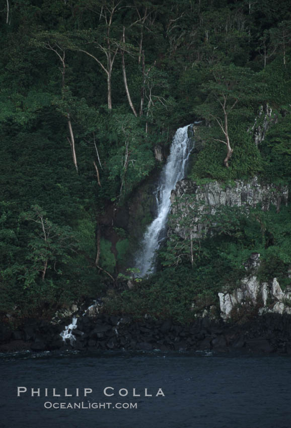 Shoreline waterfall, Cocos Island, Costa Rica, #05806