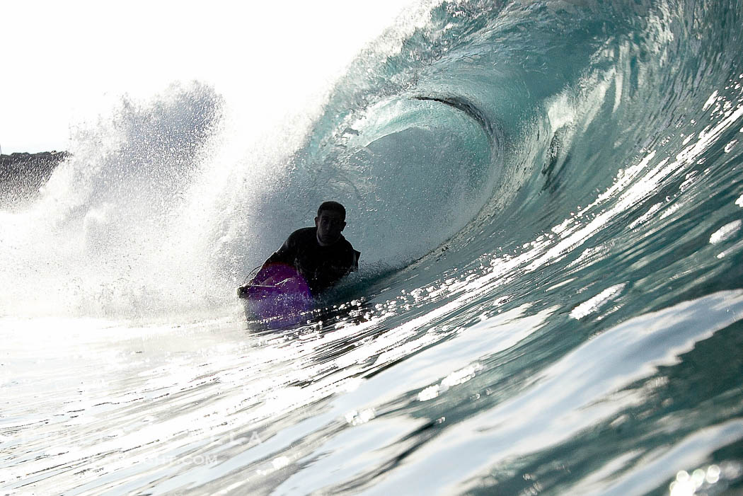 Bodyboarder and backlit wave, the Wedge., natural history stock photograph, photo id 17005
