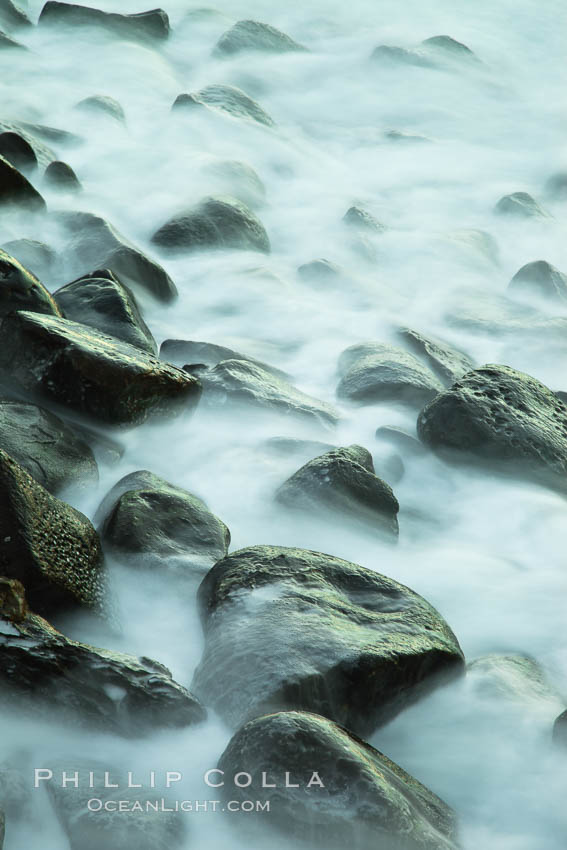 Waves and beach boulders, abstract study of water movement. La Jolla, California, USA, natural history stock photograph, photo id 26450