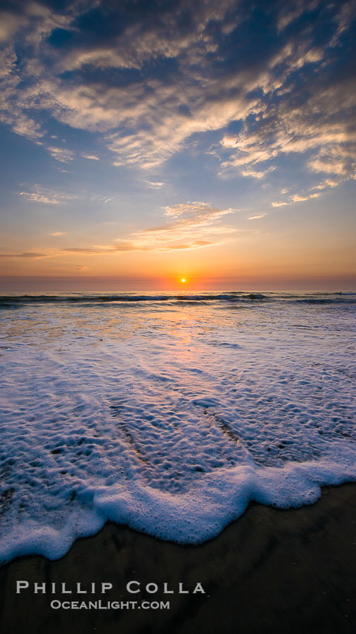 Waves rush in at sunset, Carlsbad beach sunset and ocean waves, seascape, dusk, summer., natural history stock photograph, photo id 27968