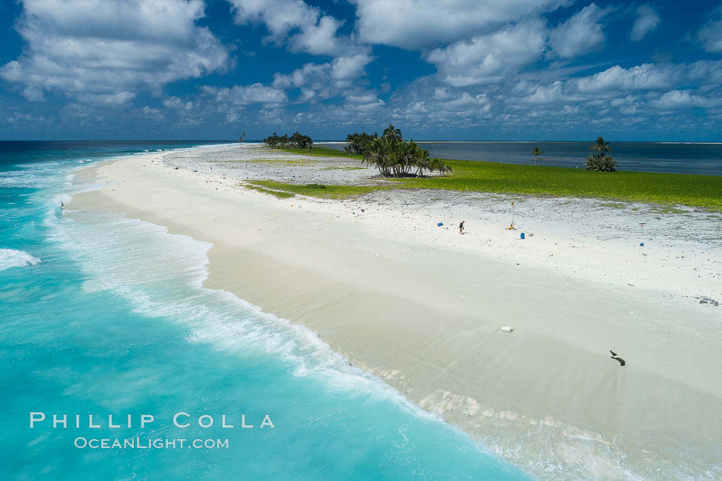 White Coral Rubble Beach on Clipperton Island, aerial photo. Clipperton Island, a minor territory of France also known as Ile de la Passion, is a spectacular coral atoll in the eastern Pacific. By permit HC / 1485 / CAB (France)., natural history stock photograph, photo id 32861