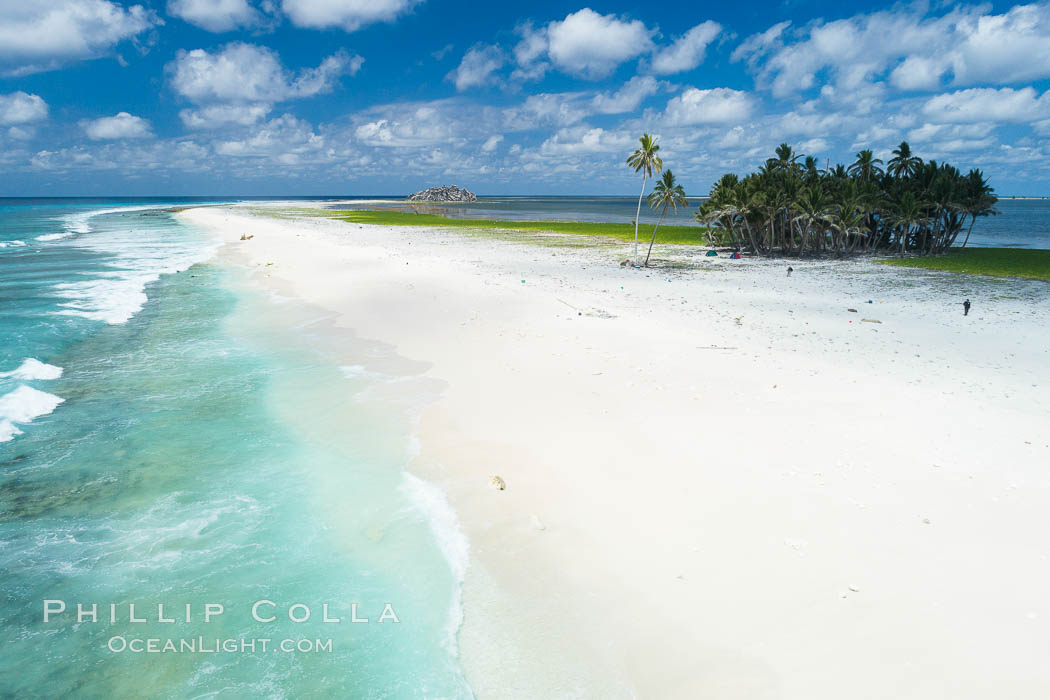 White Coral Rubble Beach on Clipperton Island, aerial photo. Clipperton Island, a minor territory of France also known as Ile de la Passion, is a spectacular coral atoll in the eastern Pacific. By permit HC / 1485 / CAB (France)., natural history stock photograph, photo id 32869