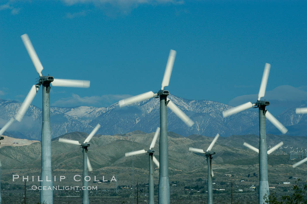 Wind turbines provide electricity to Palm Springs and the Coachella Valley. San Gorgonio pass, San Bernardino mountains. San Gorgonio Pass, California, USA, natural history stock photograph, photo id 06866