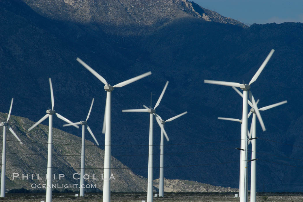 Wind turbines provide electricity to Palm Springs and the Coachella Valley. San Gorgonio pass, San Bernardino mountains. San Gorgonio Pass, California, USA, natural history stock photograph, photo id 06870