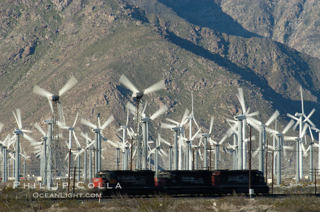 Wind turbines provide electricity to Palm Springs and the Coachella Valley. San Gorgonio pass, San Bernardino mountains. San Gorgonio Pass, California, USA, natural history stock photograph, photo id 06860