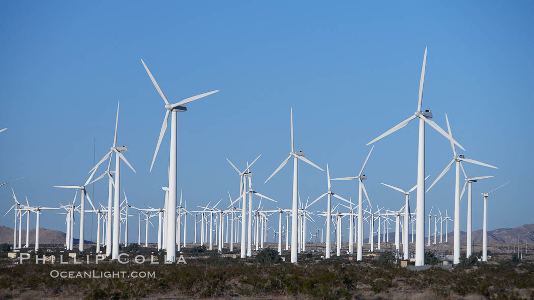 Wind turbines, in the San Gorgonio Pass, near Interstate 10 provide electricity to Palm Springs and the Coachella Valley. California, USA, natural history stock photograph, photo id 22239