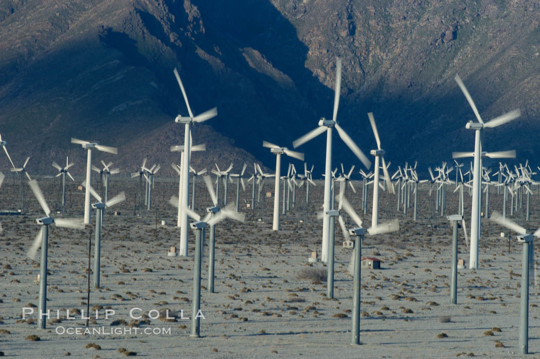Wind turbines provide electricity to Palm Springs and the Coachella Valley. San Gorgonio pass, San Bernardino mountains. San Gorgonio Pass, California, USA, natural history stock photograph, photo id 06918