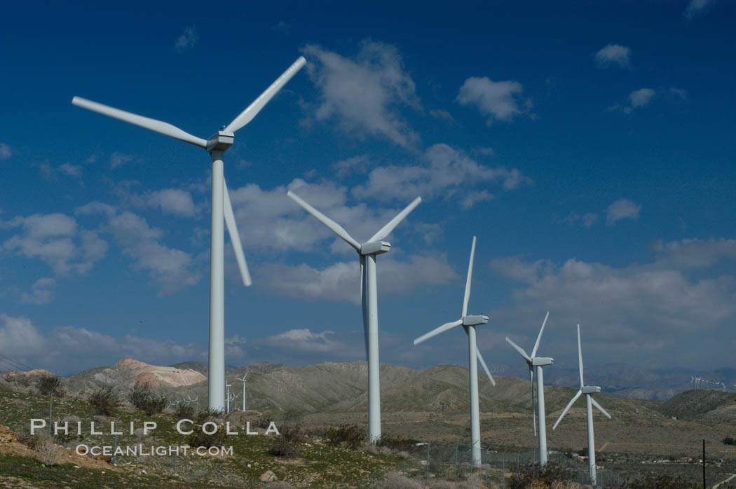 Wind turbines provide electricity to Palm Springs and the Coachella Valley. San Gorgonio pass, San Bernardino mountains. San Gorgonio Pass, California, USA, natural history stock photograph, photo id 06882