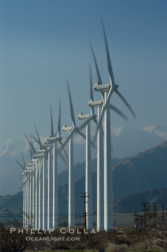 Wind turbines provide electricity to Palm Springs and the Coachella Valley. San Gorgonio pass, San Bernardino mountains. San Gorgonio Pass, California, USA, natural history stock photograph, photo id 06887