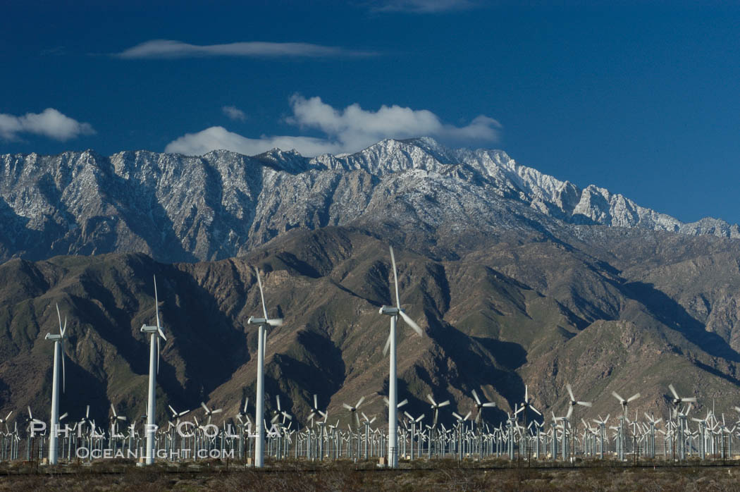 Wind turbines provide electricity to Palm Springs and the Coachella Valley. San Gorgonio pass, San Bernardino mountains. San Gorgonio Pass, California, USA, natural history stock photograph, photo id 06897