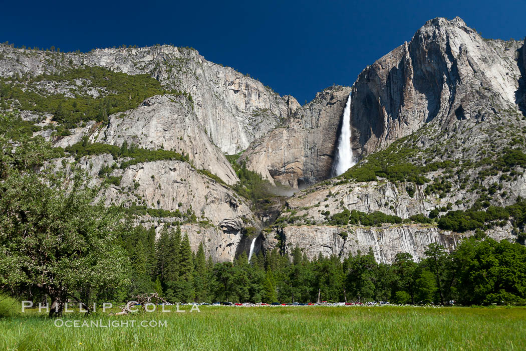 Yosemite Falls viewed from Cooks Meadow, spring. Yosemite National Park, California, USA, natural history stock photograph, photo id 26903