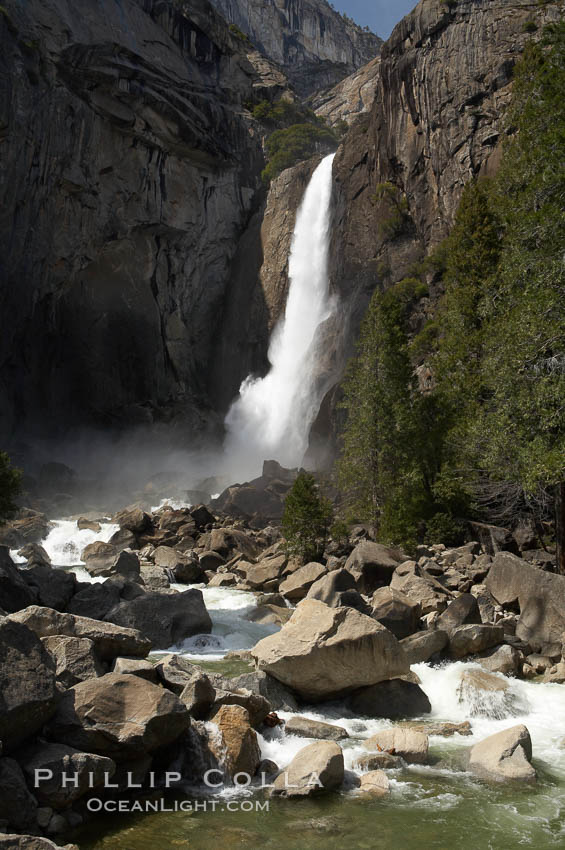 Lower Yosemite Falls near peak flow in spring. Yosemite Valley. Yosemite National Park, California, USA, natural history stock photograph, photo id 16074